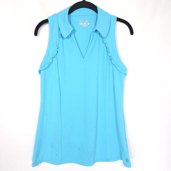 Lilly Pulitzer SMALL Top UPF 50+ Luxletic Martina Polo Blue Sleeveless Ruffle - Picture 2 of 11